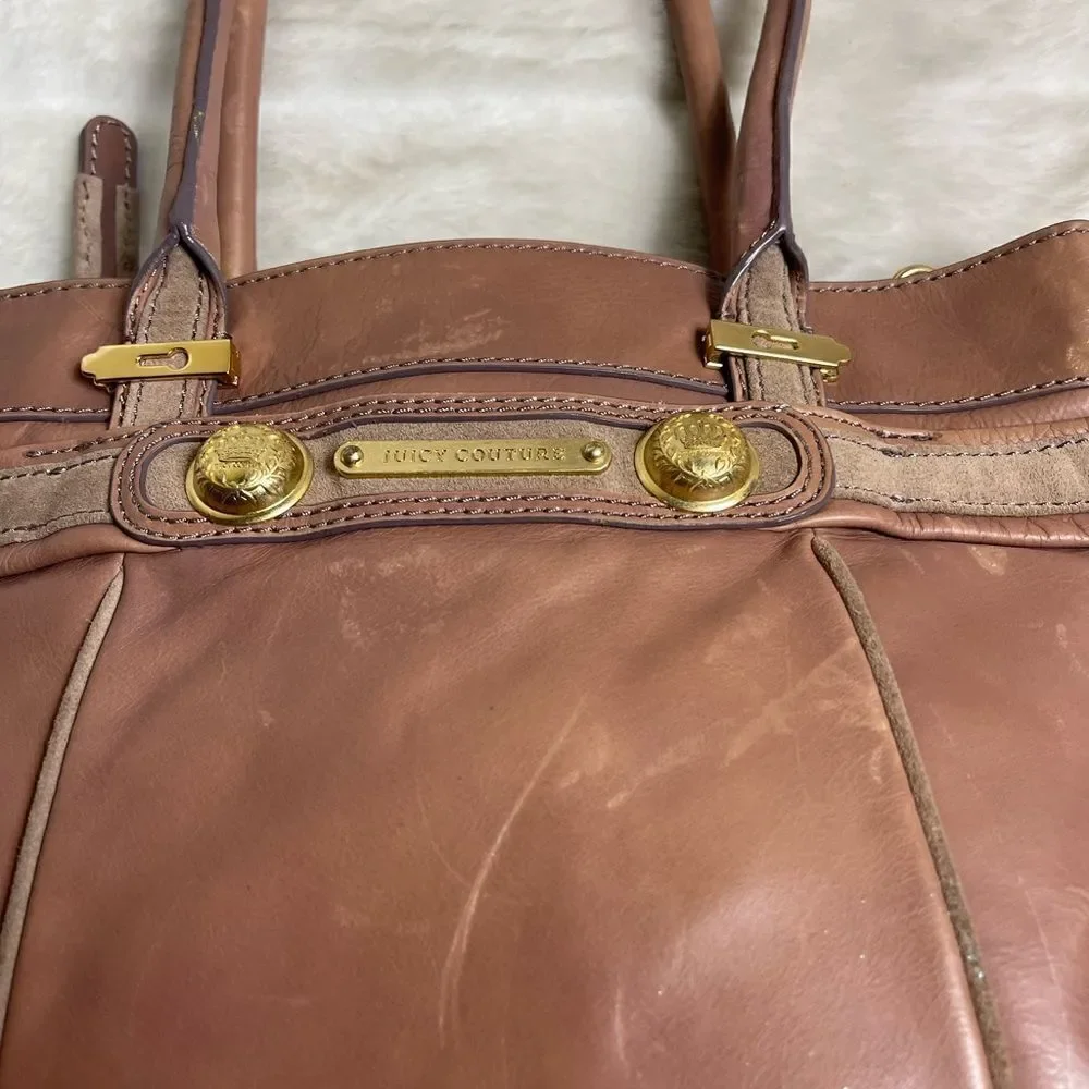 Juicy Couture leather Rose brown Satchel light brown suede trim gold tone accent